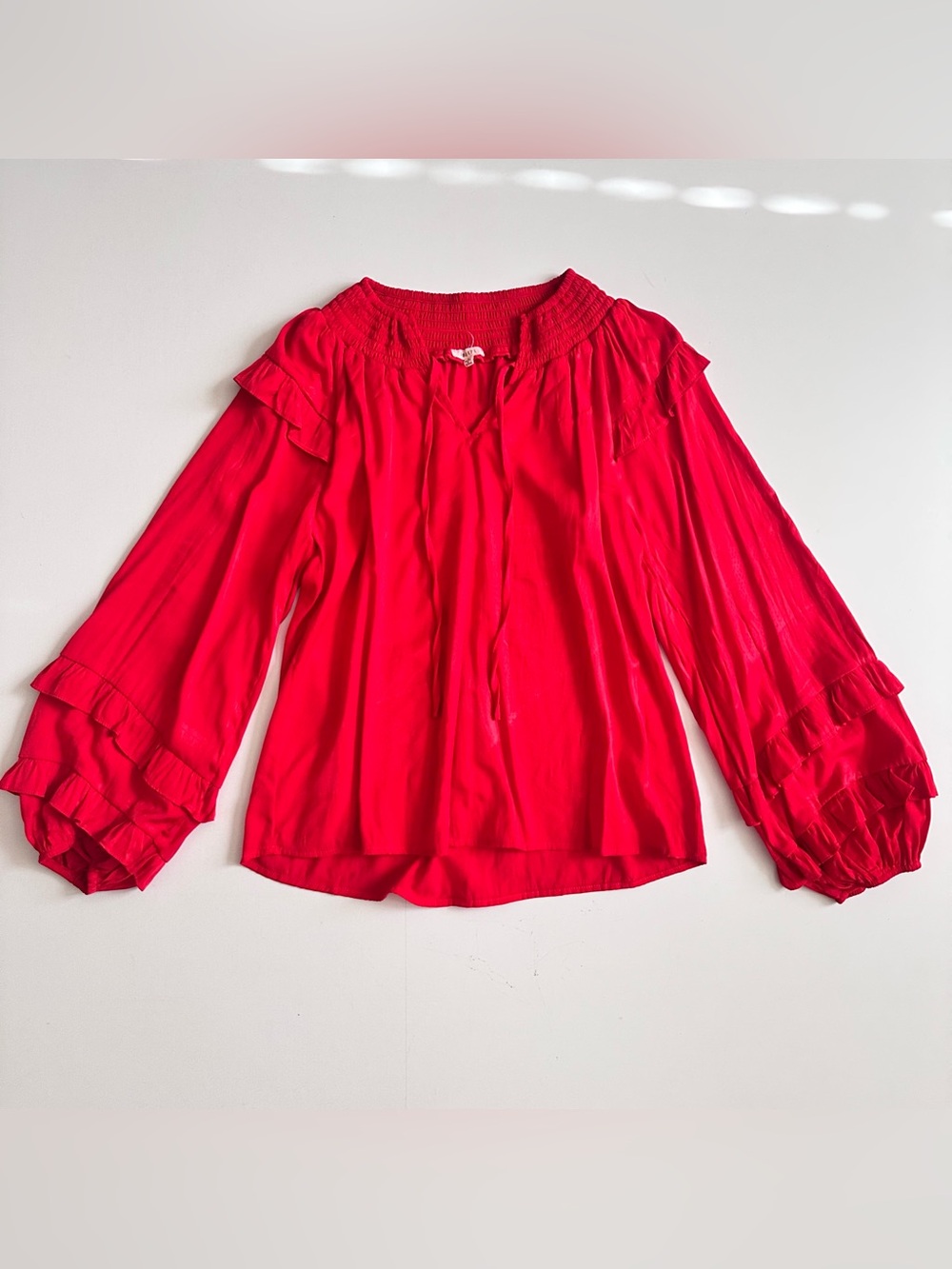 JODIFL Red Satin Long Sleeve Blouse Small